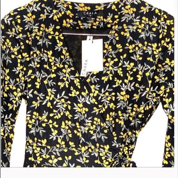 CAARA Black Floral Wrap Midi Dress NWT size Medium D81 - Picture 5 of 9